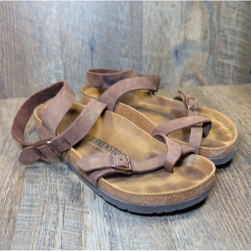 Birkenstock Yara Sandals Womens EU 37 US 6 Brown Leather Ankle Strap Boho